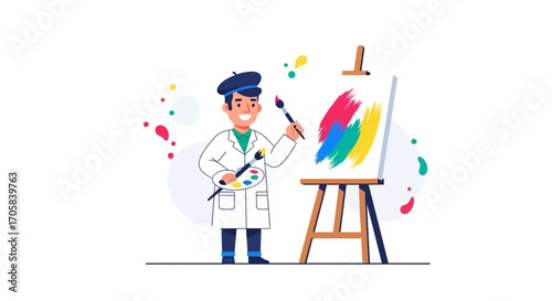 Artist Crafting Vibrant Strokes On Canvas, Displaying Skill And Creativity With Colorful Elements