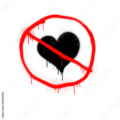No Love Symbol in Graffiti Style – Black Heart with Red Prohibition Sign