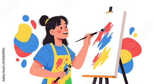 Artist Employing Brush Strokes Creating Vibrant Visuals And Envisioning Artistic Expression