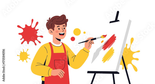 Artist Painting Colorful Abstract Art On Canvas With Passion And Skill