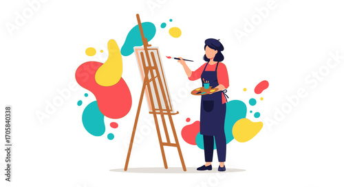 Artist Painting On Canvas Representing Creative Process And Artistic Expression