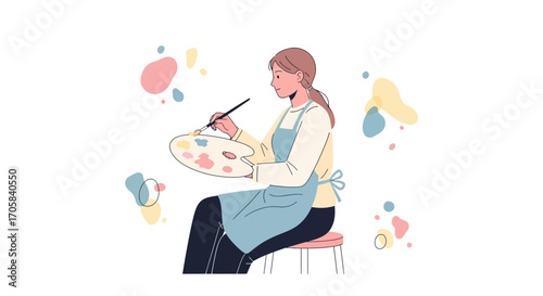 Artist Painting With Oil Paints On A Palette, Creative Expression And Artistic Life