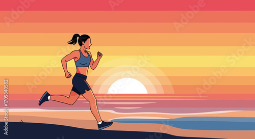 Active Runner Amidst Sunset: Fitness and Wellbeing Depicted in Vibrant Artwork
