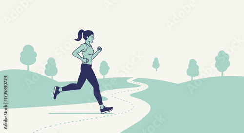 Active Woman Running Joyfully During a Sunny Day on a Countryside Trail