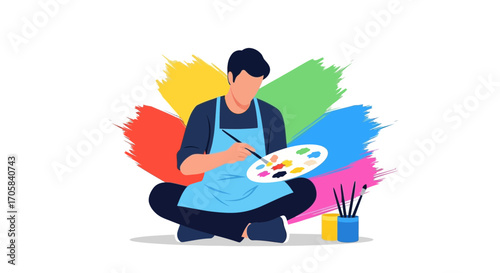 Artist Working Painting With Colors, Creative Illustration Featuring Art and Artistic Tools