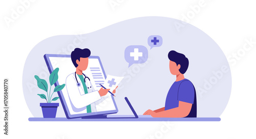 Online medical consultation with doctor and patient in modern telemedicine setting