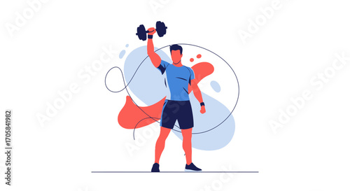 Athlete Demonstrates Strength, Lifting Dumbbell With Vibrant Abstract Background Design