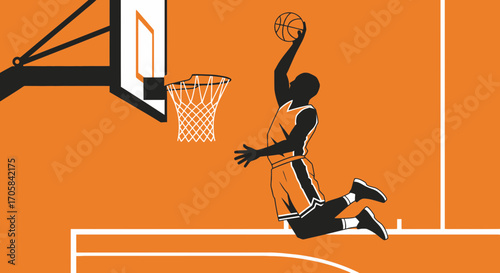 Athlete Dunks Basketball Into The Hoop with Precise Skills and Energetic Motion