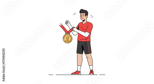 Athlete Holding Gold Medal Showing Joy and Achievement After Winning the Competition