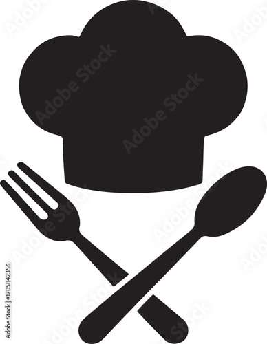 Chef Hat with Spoon and Fork Silhouette – Cooking Icon Vector