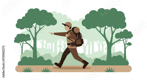 Adventurer Exploring Forest Trails, Seeking New Discoveries During His Expedition