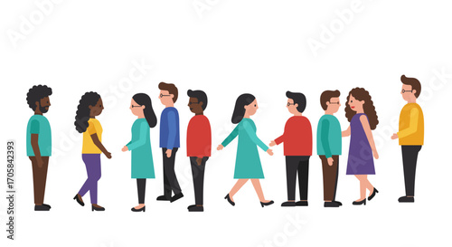 Diverse people socializing in minimalist flat style