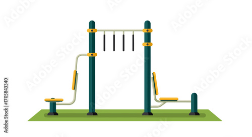 Outdoor fitness equipment on green lawn for exercise and strength training