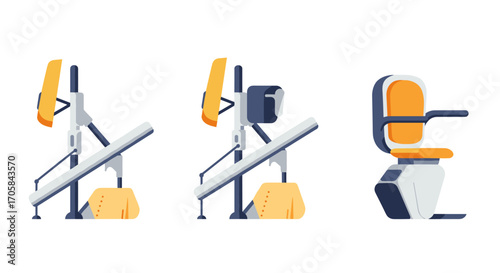 Modern stairlift design in flat style with various perspectives