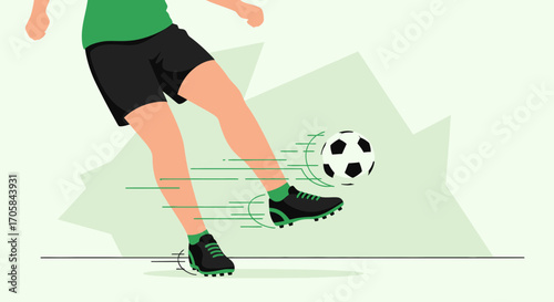 Athlete Kicking a Soccer Ball with Dynamic Motion, Action Illustrated with Speed Lines