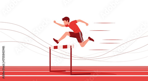 Athlete Leaping Over Hurdle in Dynamic Illustration on White Background