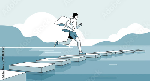 Athlete Leaps Across Sequential Steps, Symbolizing Achievement And Forward Momentum Always