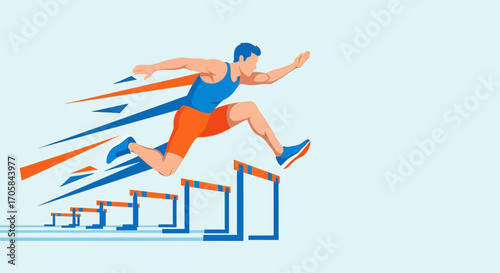 Athlete Leaping Over Hurdle Obstacles With Speed And Dynamical Action