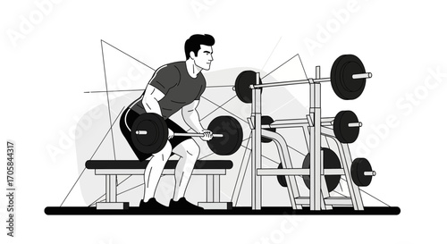 Athlete Performing Strong Exercises At Gym, Bench Press Ready For Working Training
