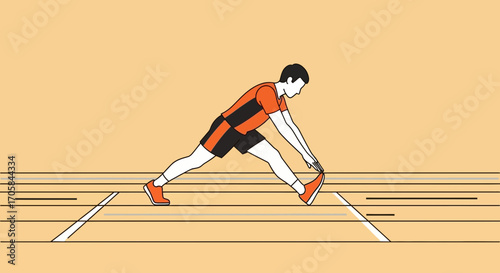 Athlete Performing Stretching Exercise on Sports Track and Looking Forward Warming Up