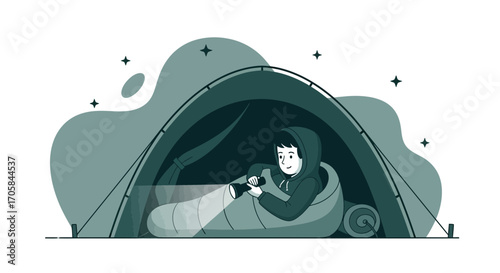 Camping Adventure Illustration: A Solo Camper Enjoying Tranquility Under the Stars