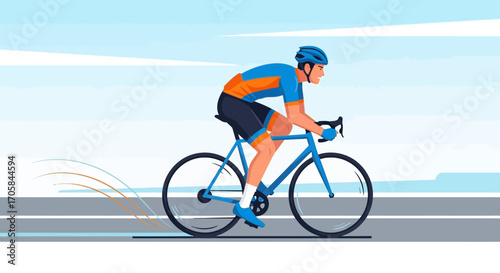 Athlete Rapidly Cycling On Road, Capturing Motion And Speed In The Summer