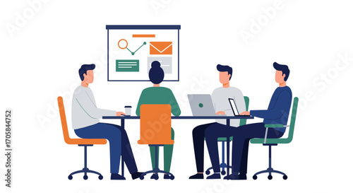 Team meeting: flat design business collaboration and presentation