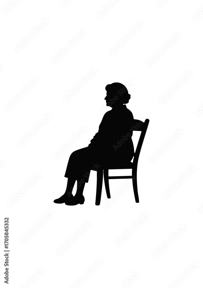 Fototapeta premium Vector silhouette of elderly grandmother sitting on a chair