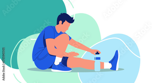 Athletic Figure Stretching After Workout Near Water Bottle For Recovery And Rehydration