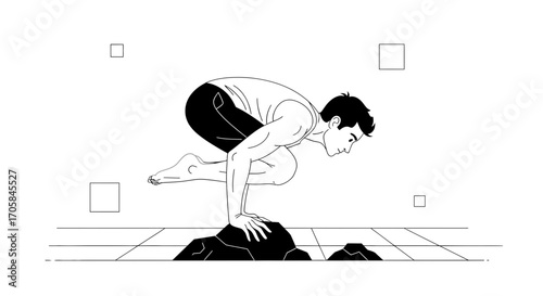 Athletic Individual Demonstrating Arm Balance And Body Strength On A Rock Texture.
