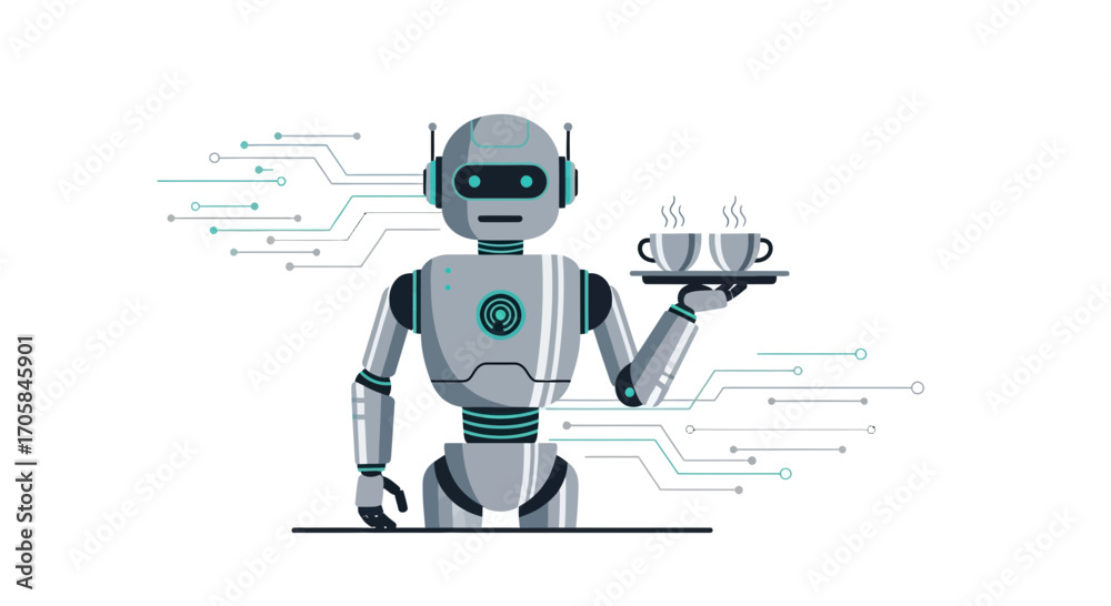 Naklejka premium Automated Server Robot Delivering Cafetiere Drinks to Enhance the Experience
