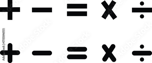 Addition, subtraction. Mathematical symbols icon. Calculator, math icon. Vector pictogram. Math symbols icon set.