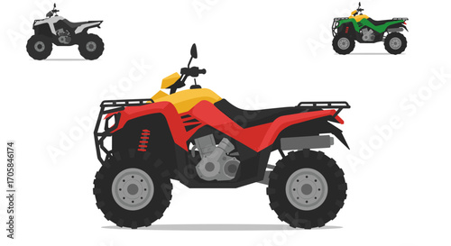Colorful atv set showcasing various models in flat style