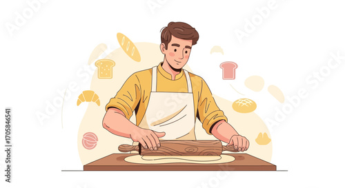 Baker Creating Assorted Bread Rolling Dough With Skill In Bakery, Warm and Delicious