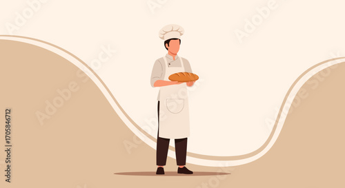 Baker Holding Freshly Baked Loaf Of Bread Concept On Attractive Background