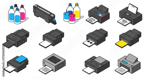 Isometric printers and ink cartridges set for office and home use