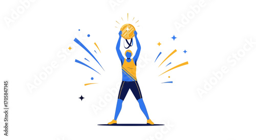 Champion Celebrating Victory With A Gold Medal After Years Of Intense Training And Dedication
