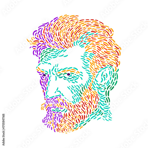 Van Gogh. Portrait of the Artist. Sketch, hand colored drawing. Vector illustration