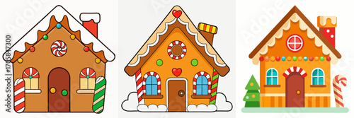 Gingerbread houses decorated with candy for Christmas celebration  