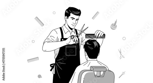 Barber Precisely Cutting The Customer's Hair With Professional Scissors In A Salon
