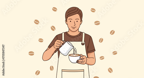 Barista Crafting A Delicious Latte Art Coffee Drink For Cafe Consumption