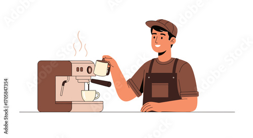 Barista Crafting Coffee With Espresso Machine And Serving a Delightful Cup for Customers