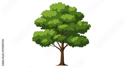 Vibrant tree with green leaves on white background depicting nature in flat art style