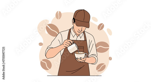 Barista Skillfully Crafting Coffee Drink With Artistic Detail And Elegant Presentation