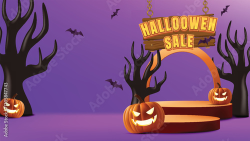 Vector Podium Halloween Sale Banner