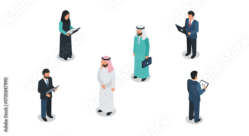 Diverse business professionals in isometric style