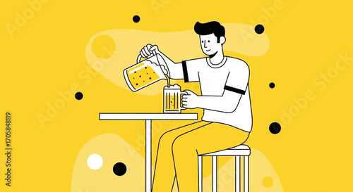 Bartender Carefully Pours Fresh Crafted Beer Into A Glass At A Relaxing Bar Setting