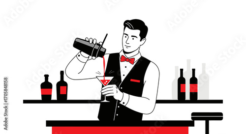 Bartender Crafting a Cocktail: A Stylish Illustration of Beverage Preparation