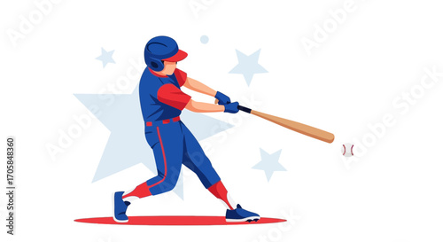 Baseball Player Swinging At The Ball With Speed Dynamic Illustration On White Background