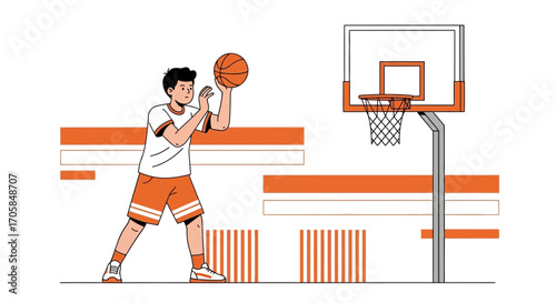 Basketball Player Preparing To Take A Free Throw On A Court With Modern Illustration